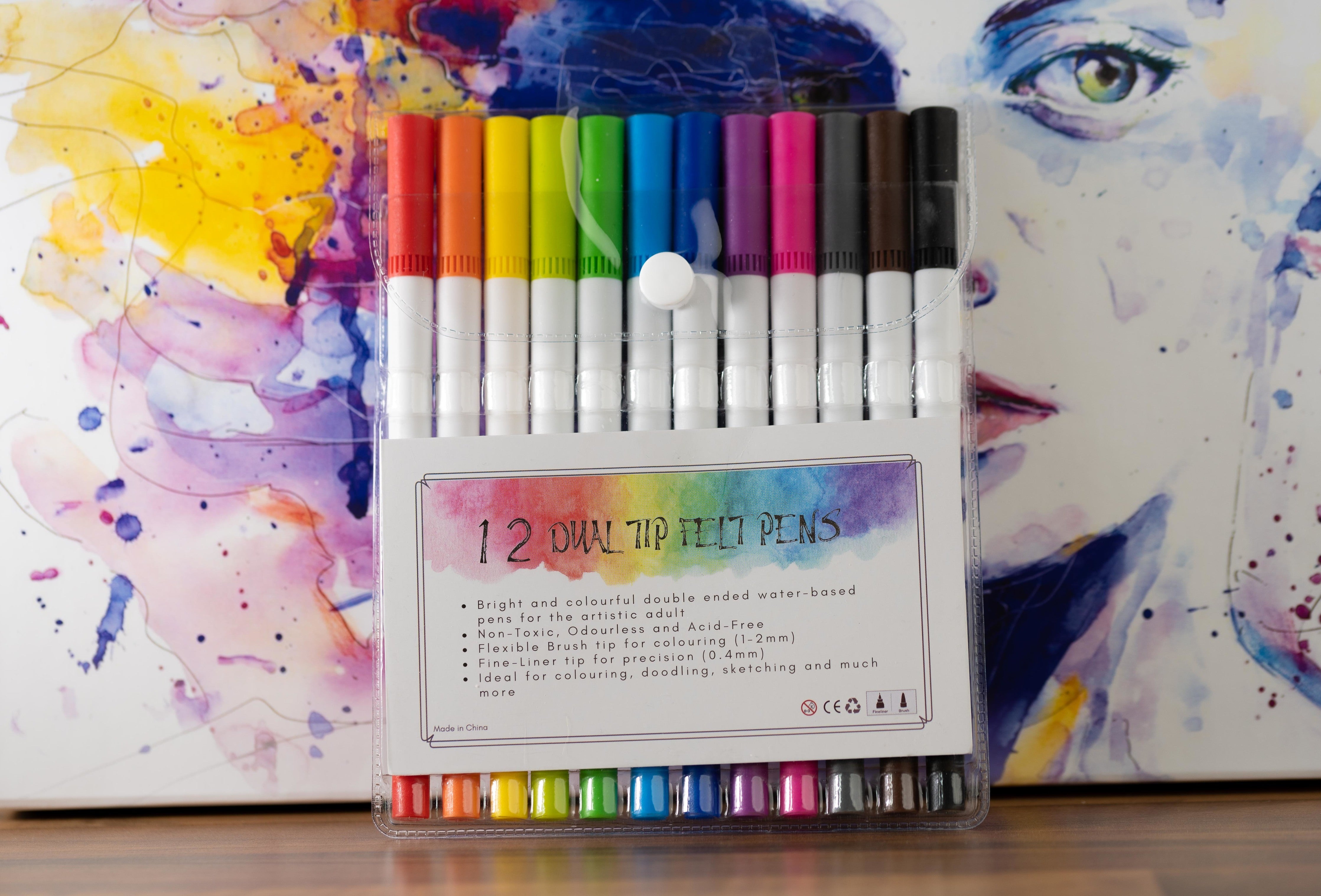 12 Dual Tip Felt Pens – Therapy Unboxed