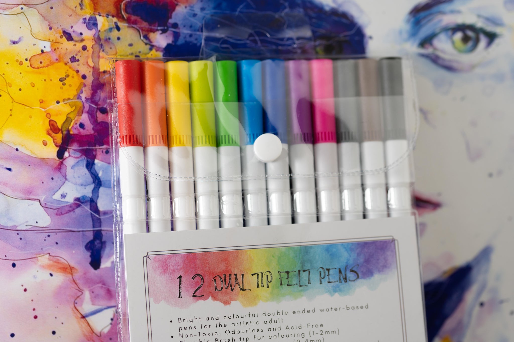 12 Dual Tip Felt Pens – Therapy Unboxed